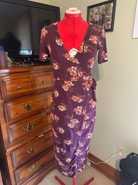 bleuh ciel Plum Floral Wrap Midi Dress